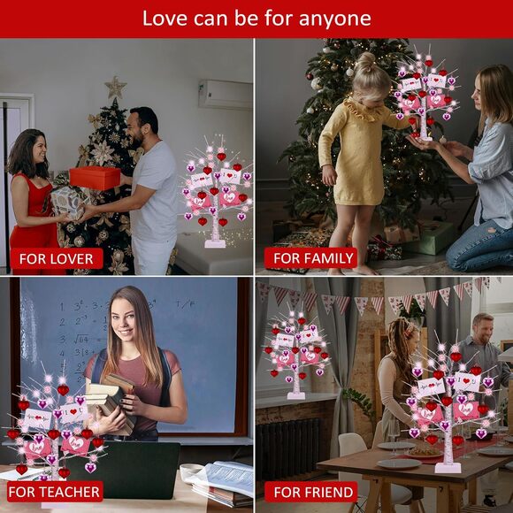 2 LED Lighted Birch Trees with Hearts & Cards,Valentine, Mother’s Day Decor Gift - Picture 3 of 7